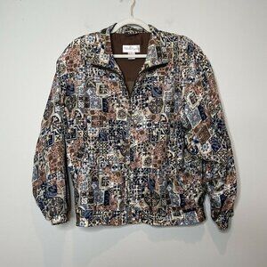 Vintage Womens 100% Silk Floral Patchwork Bomber Jacket Size Small